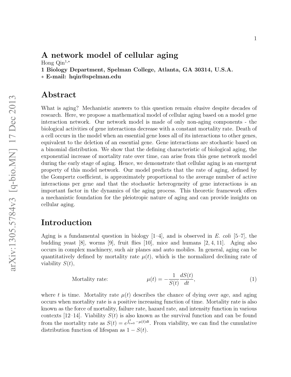A Network Model for Cellular Aging