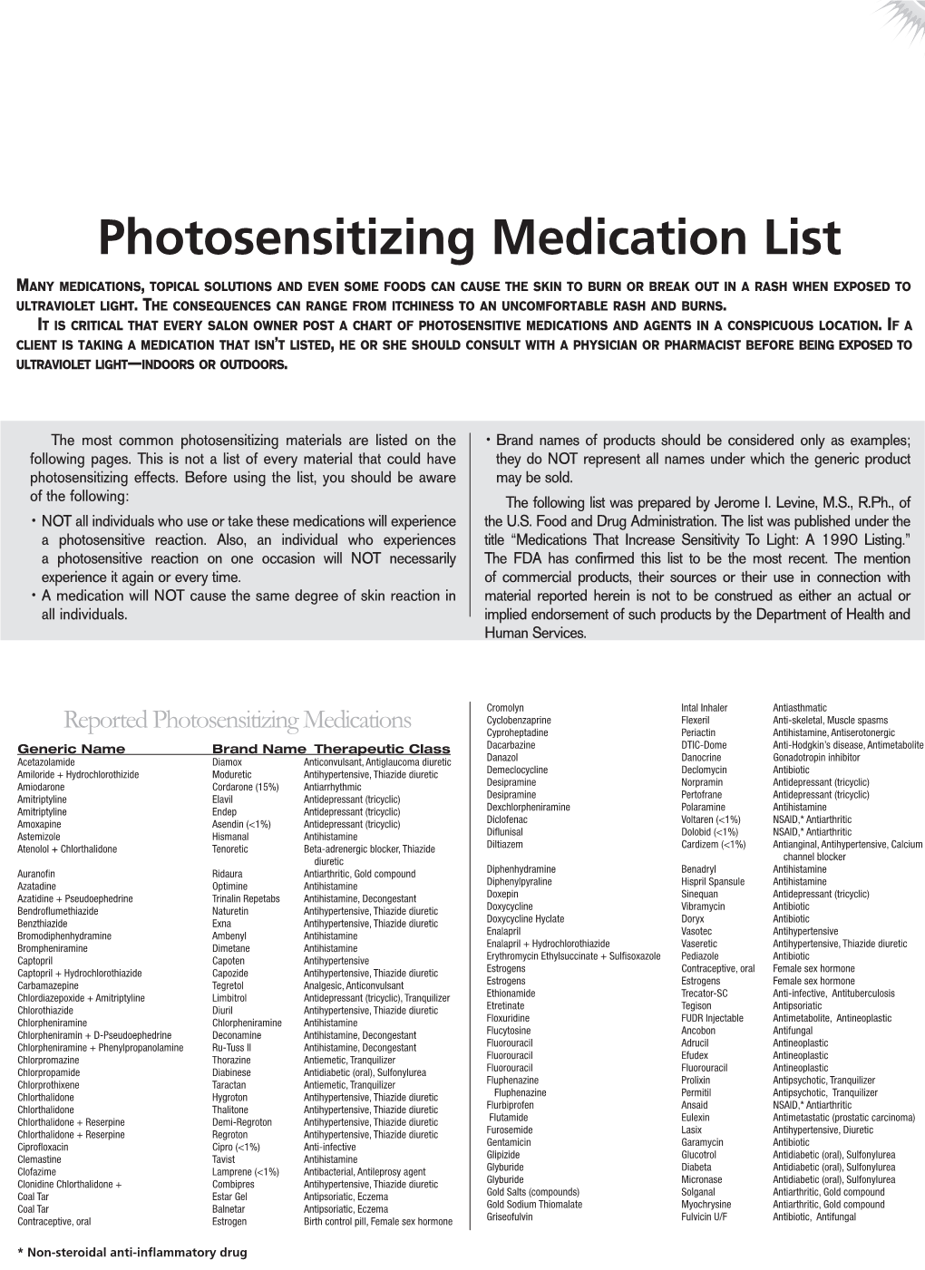 Photosensitizing Medication List Medication Photosensitizing Amitriptyline Light