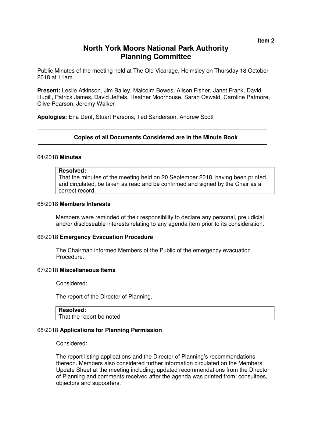 North York Moors National Park Authority Planning Committee