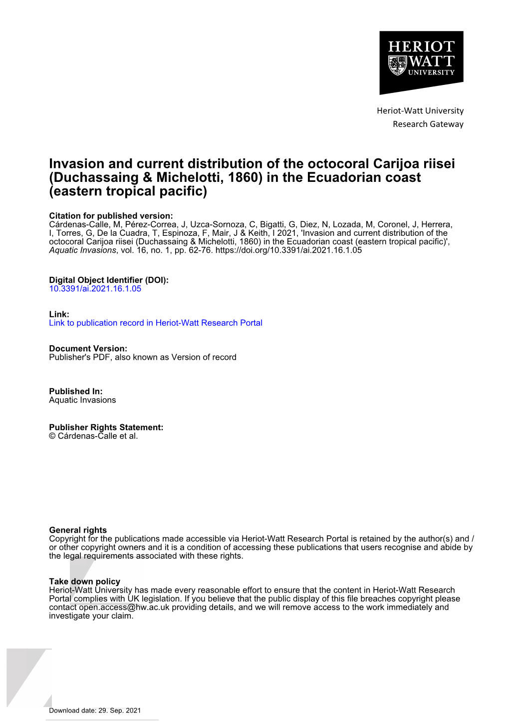 Invasion and Current Distribution of the Octocoral Carijoa Riisei