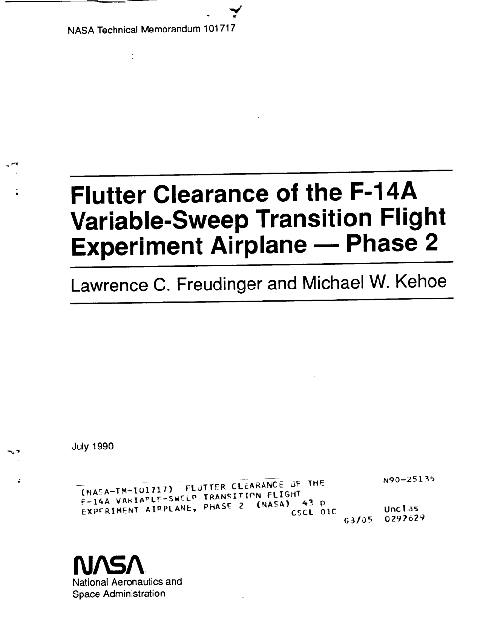 Flutter Clearance of the F-14A Variable-Sweep Transition Flight Experiment Airplane--- Phase 2