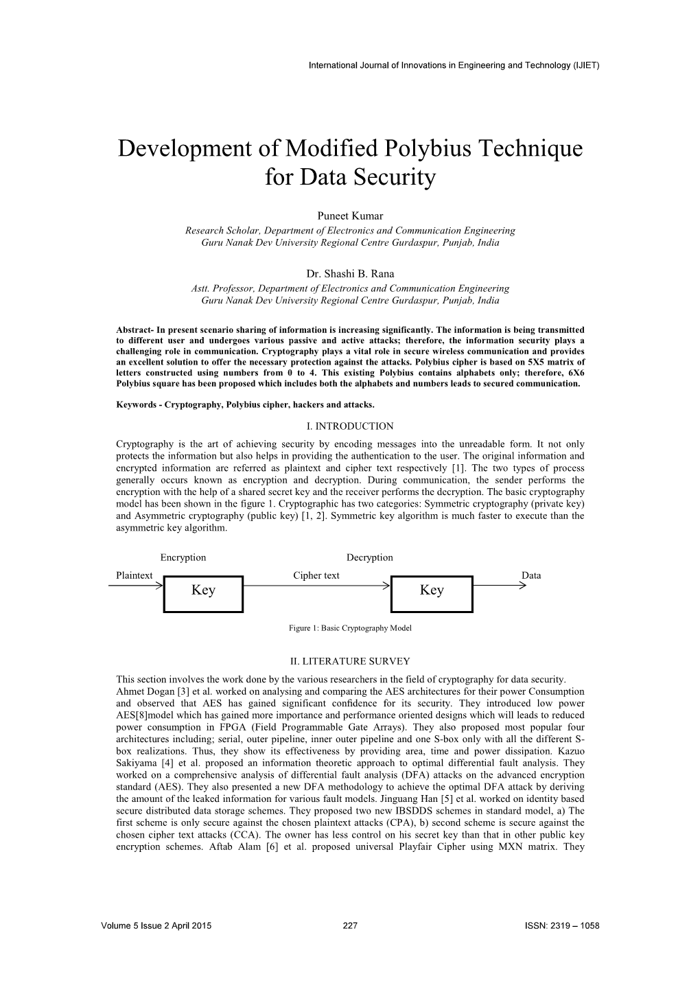 Development of Modified Polybius Technique for Data Security