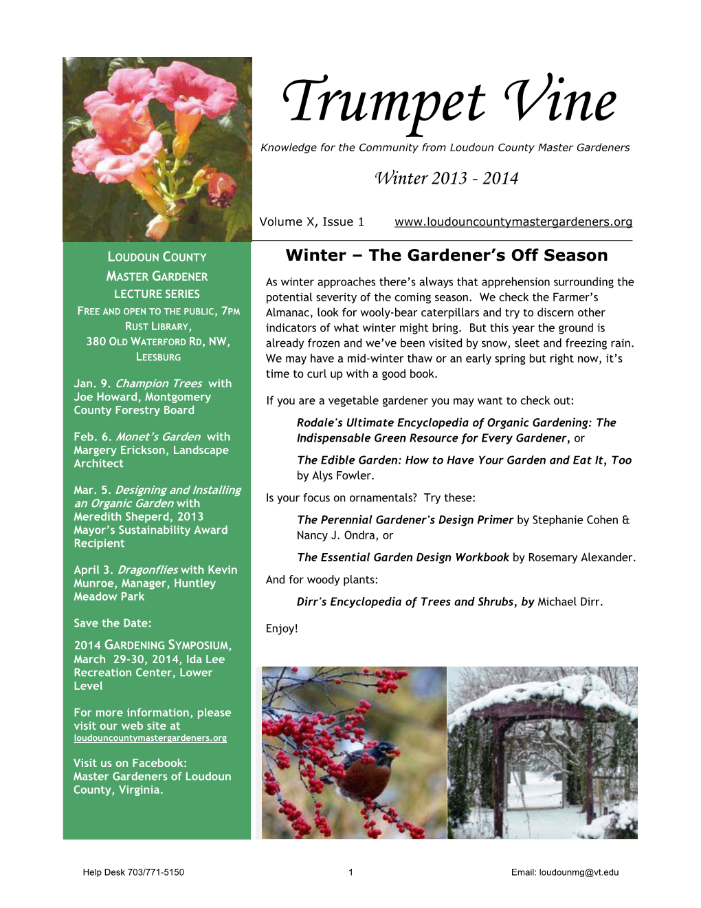 Trumpet Vine Knowledge for the Community from Loudoun County Master Gardeners Winter 2013 - 2014