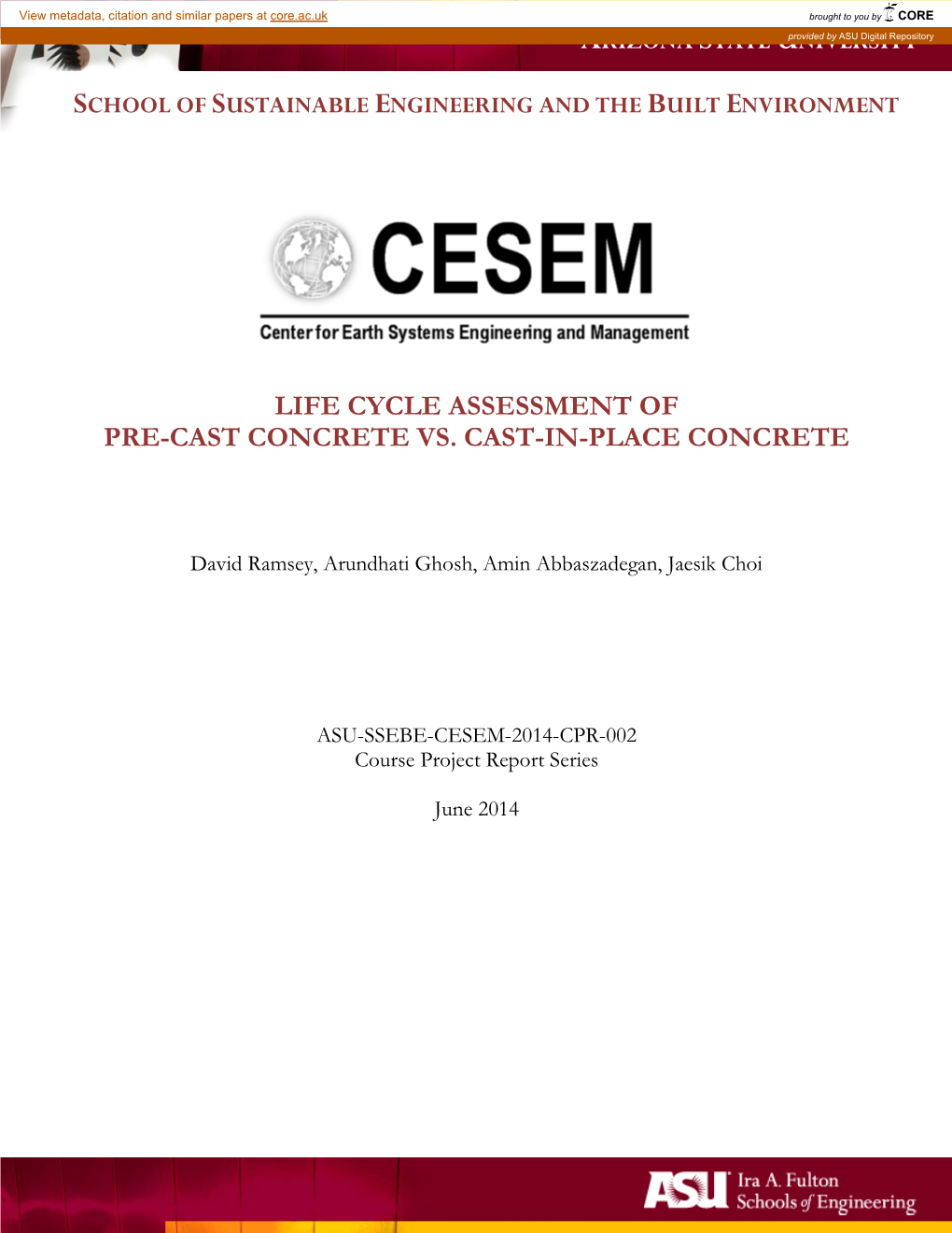 Life Cycle Assessment of Pre-Cast Concrete Vs
