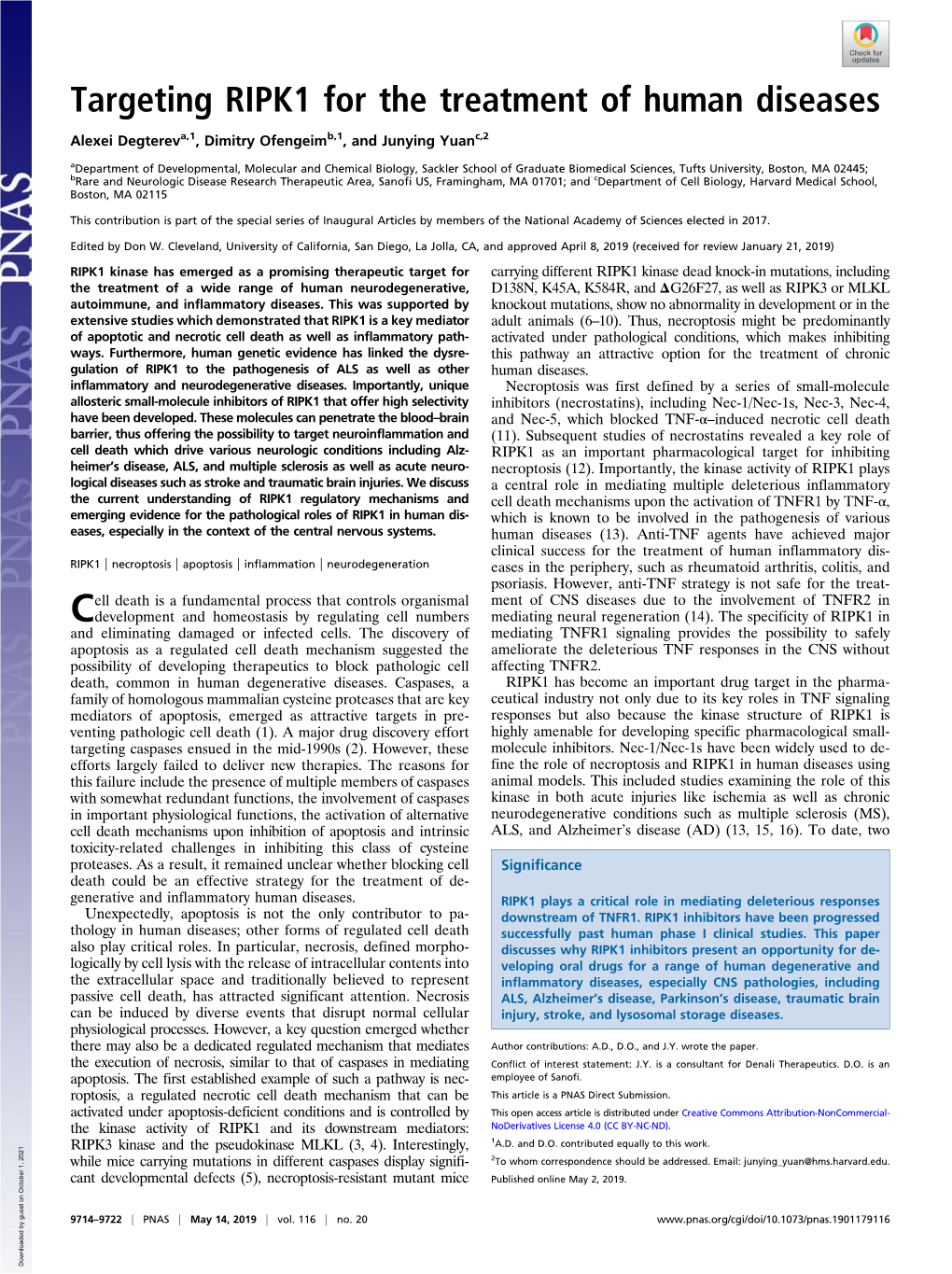 Targeting RIPK1 for the Treatment of Human Diseases