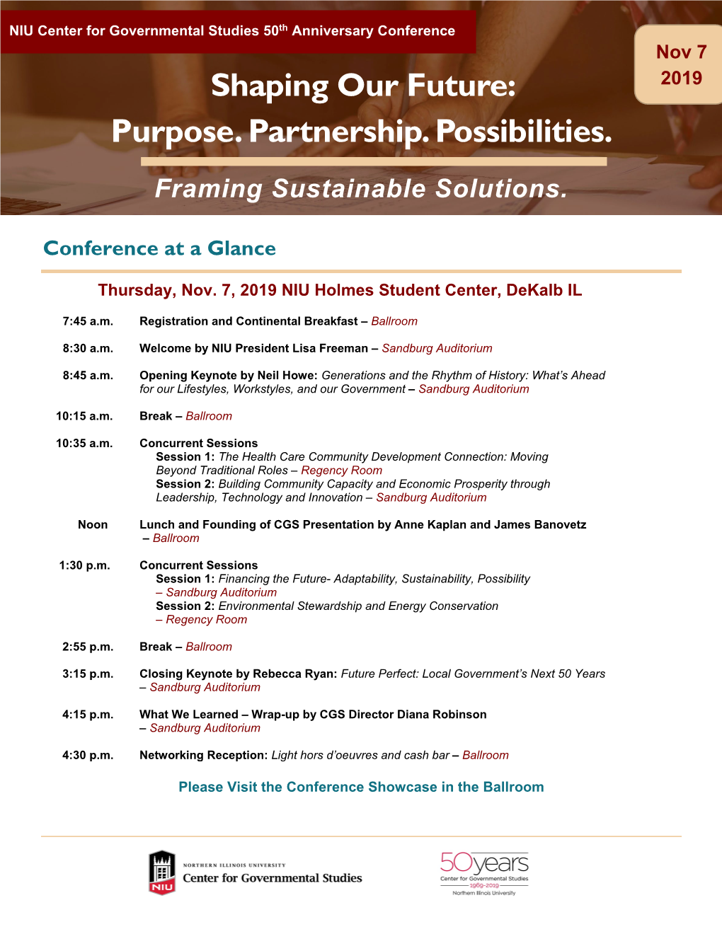 Shaping Our Future: Purpose. Partnership. Possibilities. Framing Sustainable Solutions