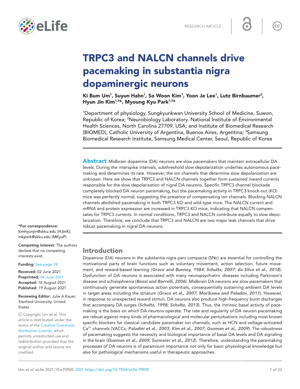 TRPC3 and NALCN Channels Drive Pacemaking in Substantia