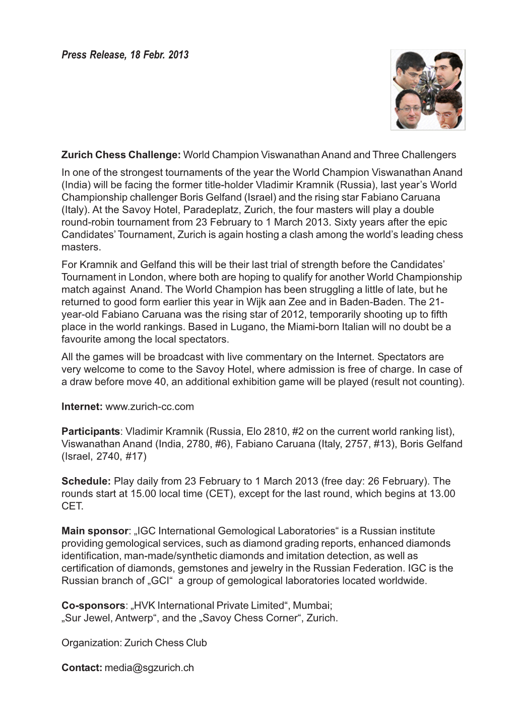 Press Release, 18 Febr. 2013