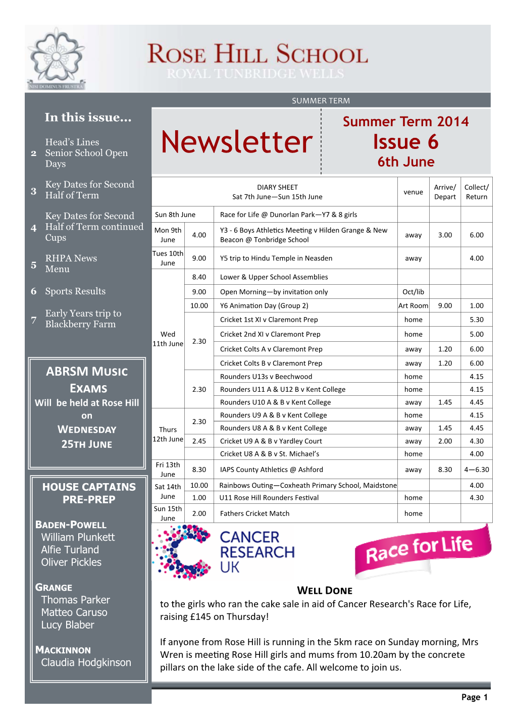 Newsletter Days 6Th June