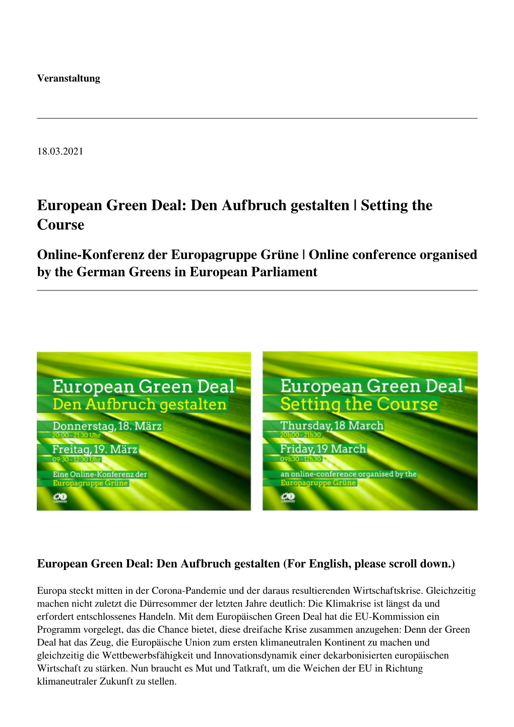 European Green Deal: Den Aufbruch Gestalten | Setting the Course