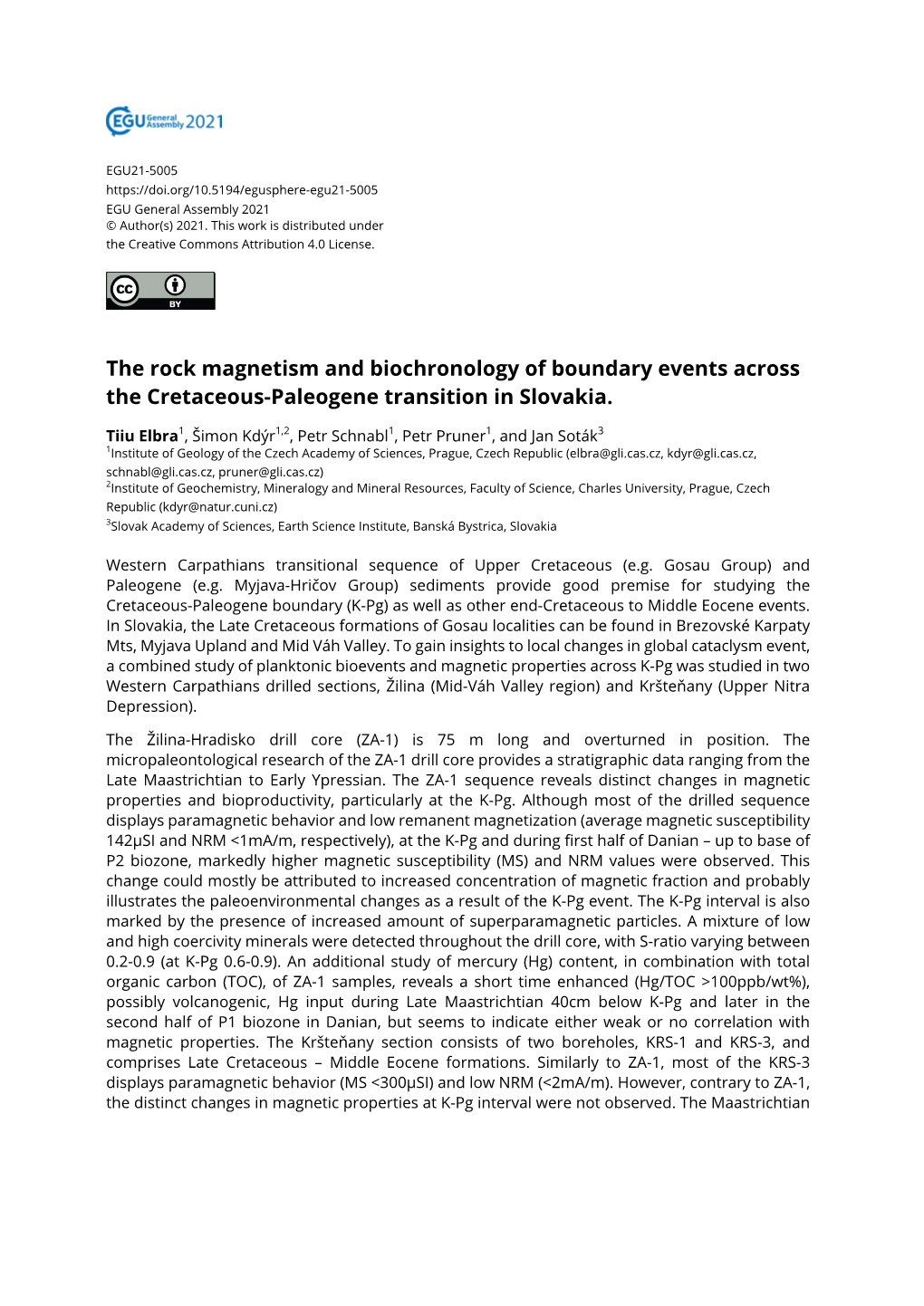 The Rock Magnetism and Biochronology of Boundary Events Across the Cretaceous-Paleogene Transition in Slovakia