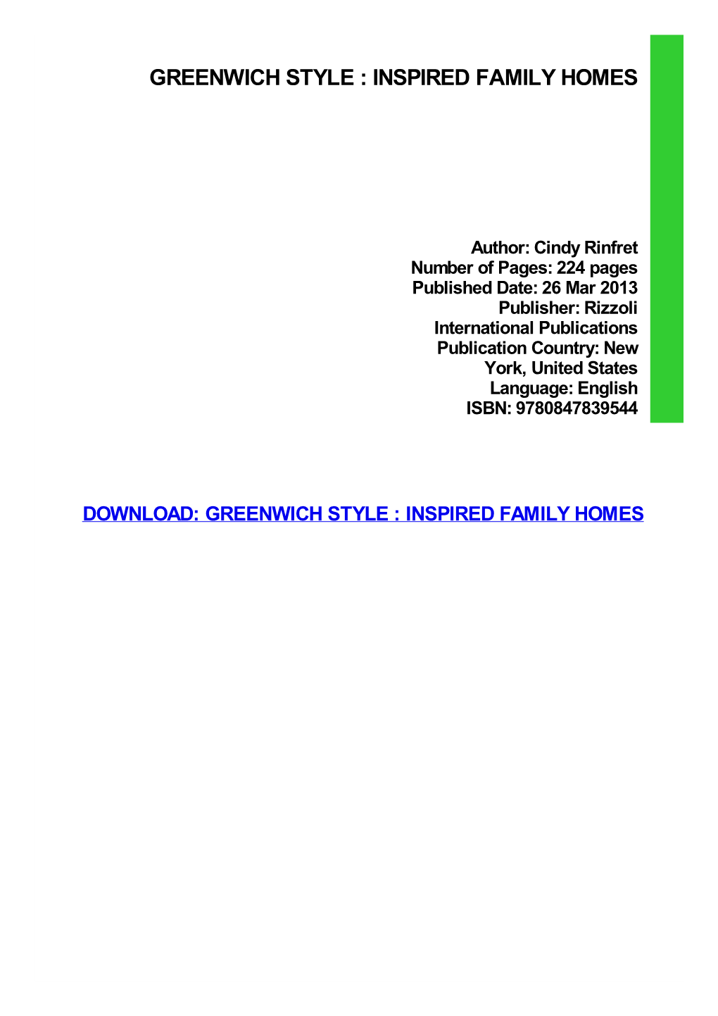Greenwich Style : Inspired Family Homes Download Free