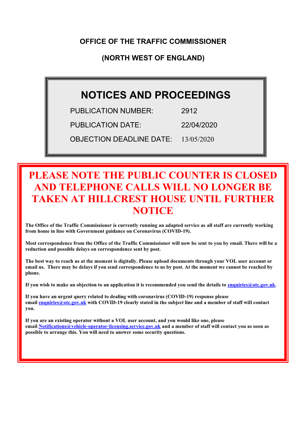 Notices and Proceedings for the North West of England