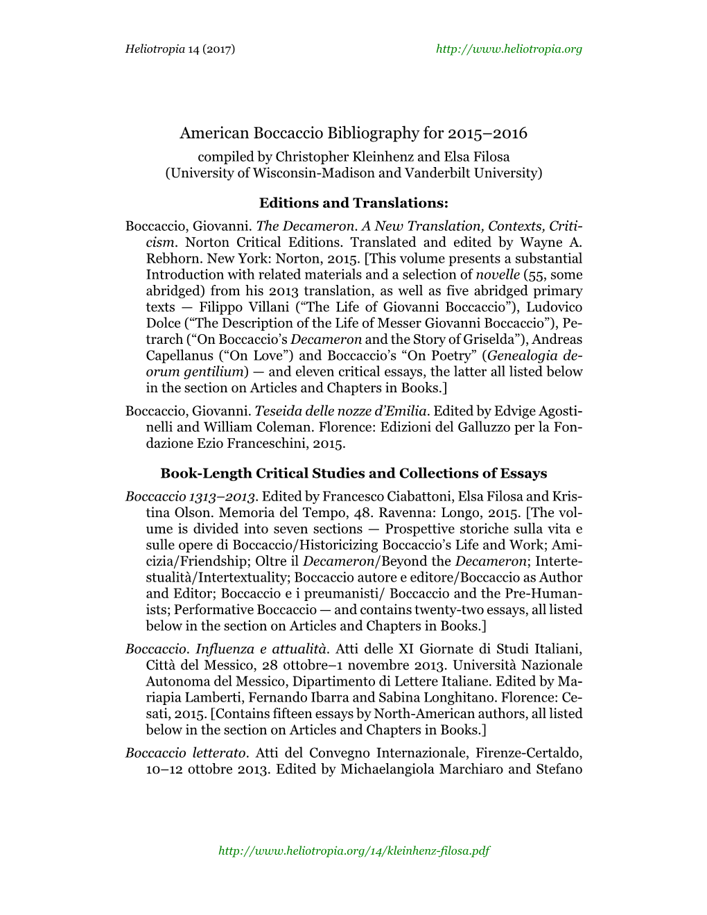 American Boccaccio Bibliography 2015-16