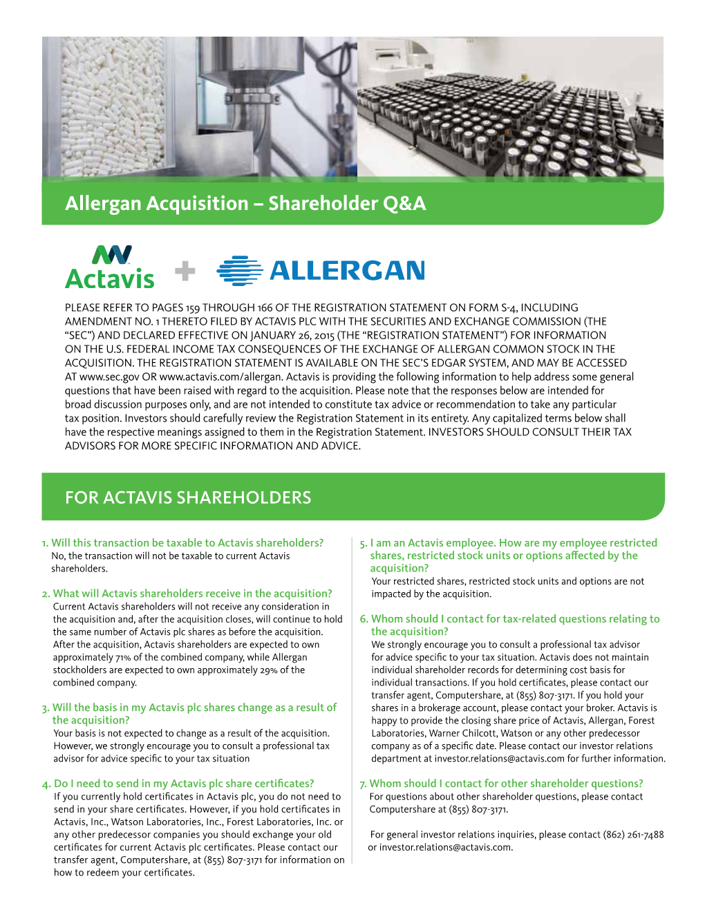 Allergan Acquisition – Shareholder Q&A