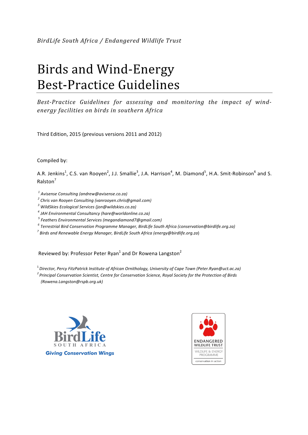 Birds and Wind-Energy Best-Practice Guidelines