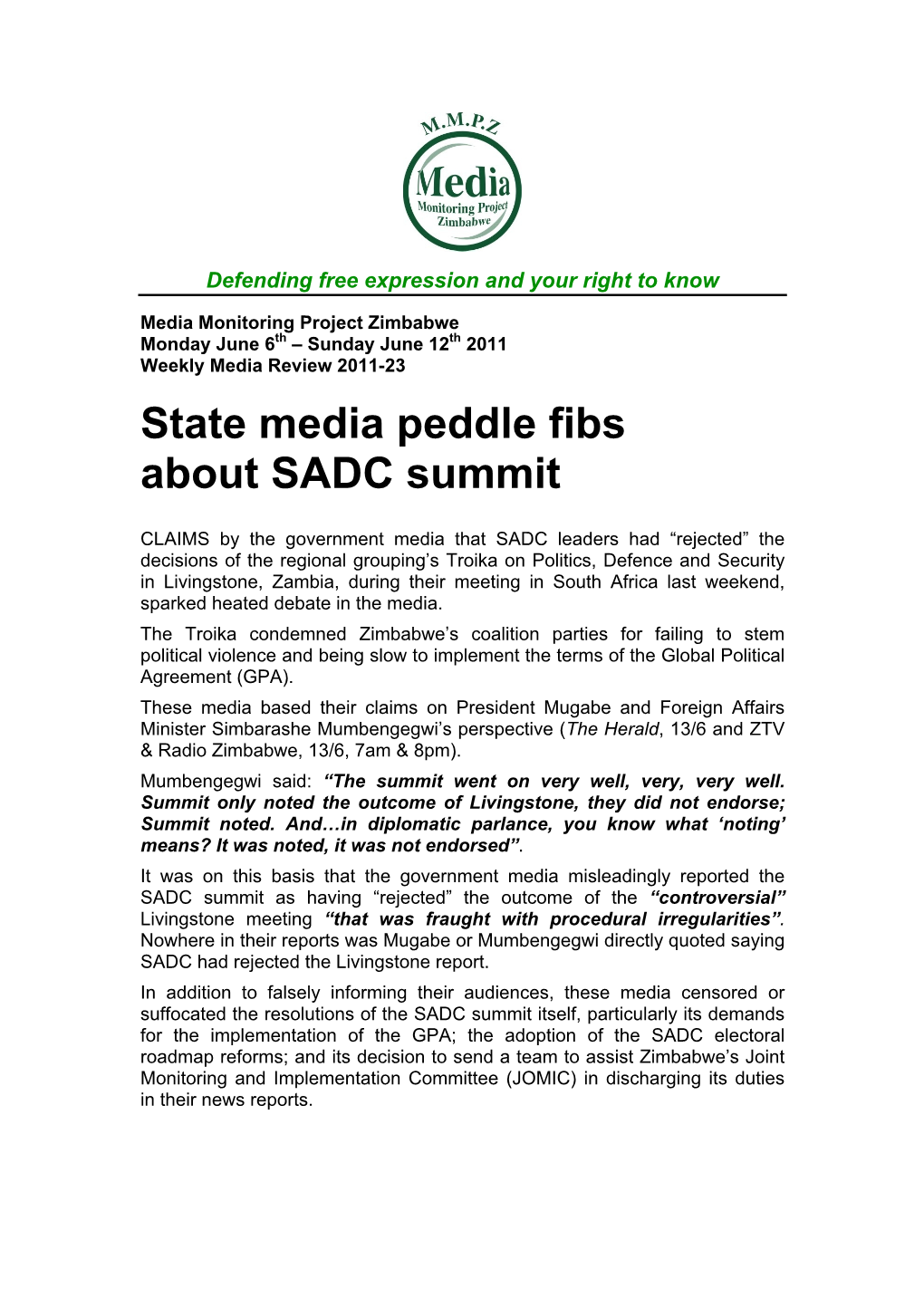 State Media Peddle Fibs About SADC Summit