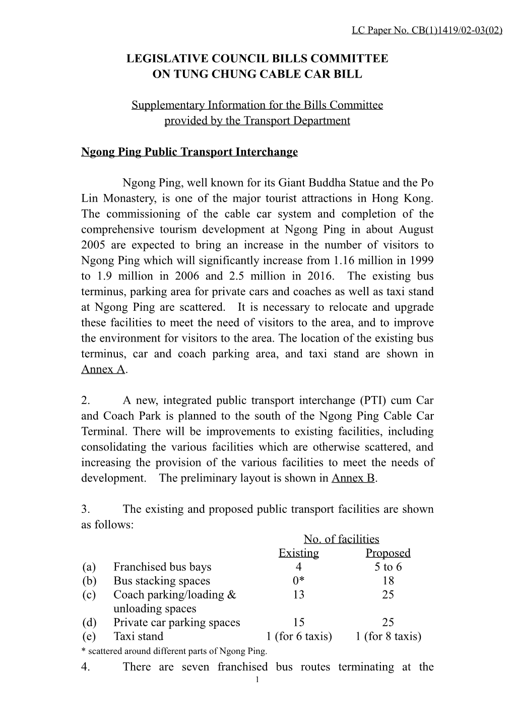 Legislative Council Bills Committee on Tung Chung Cable Car Bill
