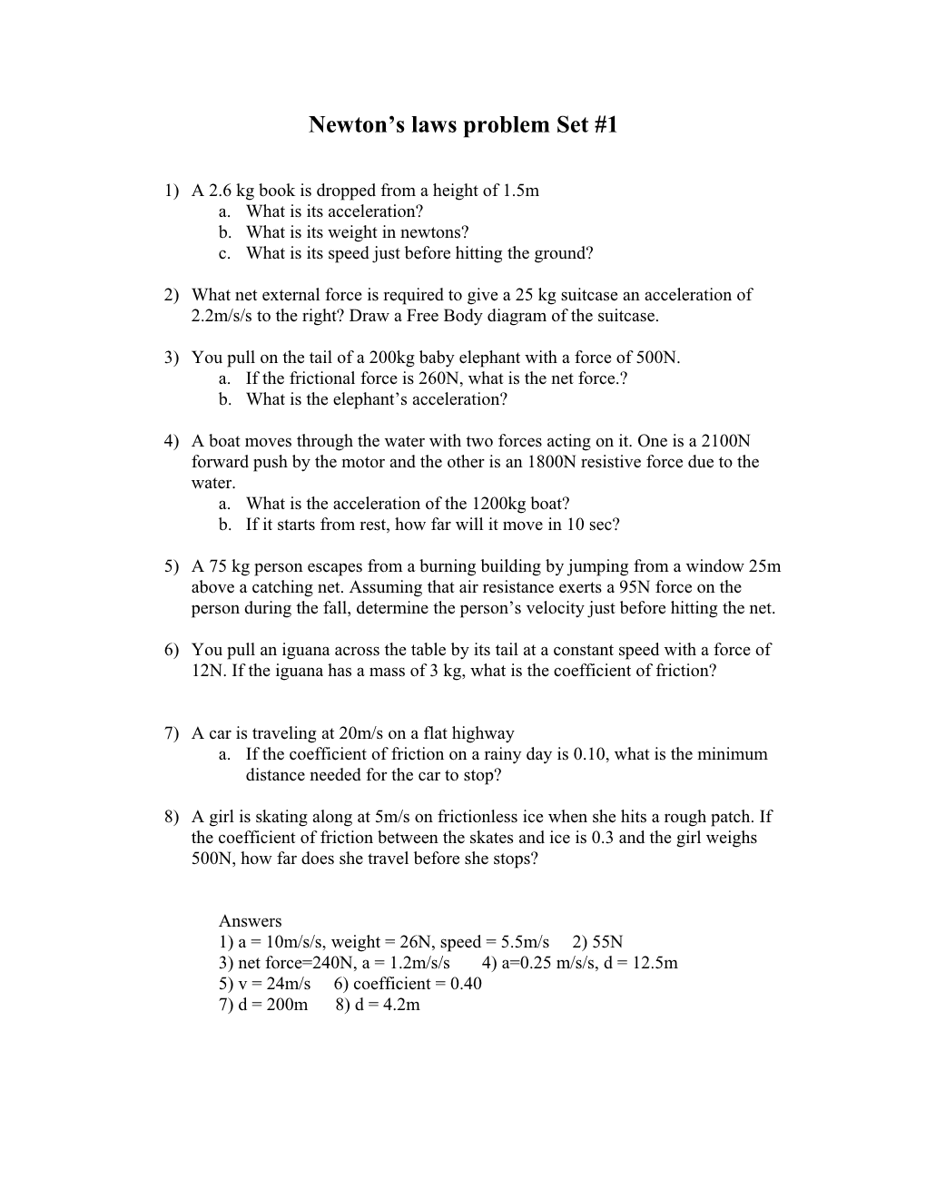 Newton S Laws Problem Set #1