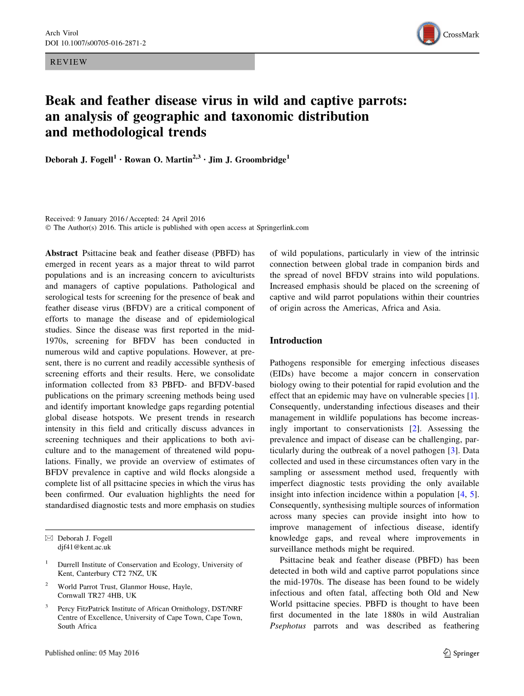Beak and Feather Disease Virus in Wild and Captive Parrots: an Analysis of Geographic and Taxonomic Distribution and Methodological Trends