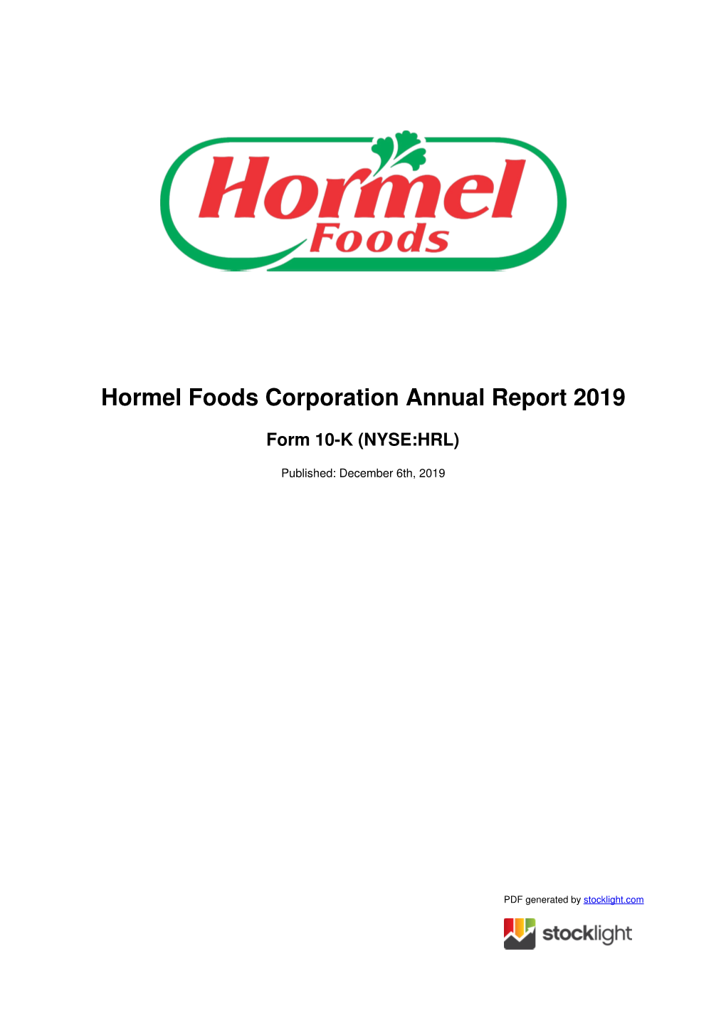 Hormel Foods Corporation Annual Report 2019