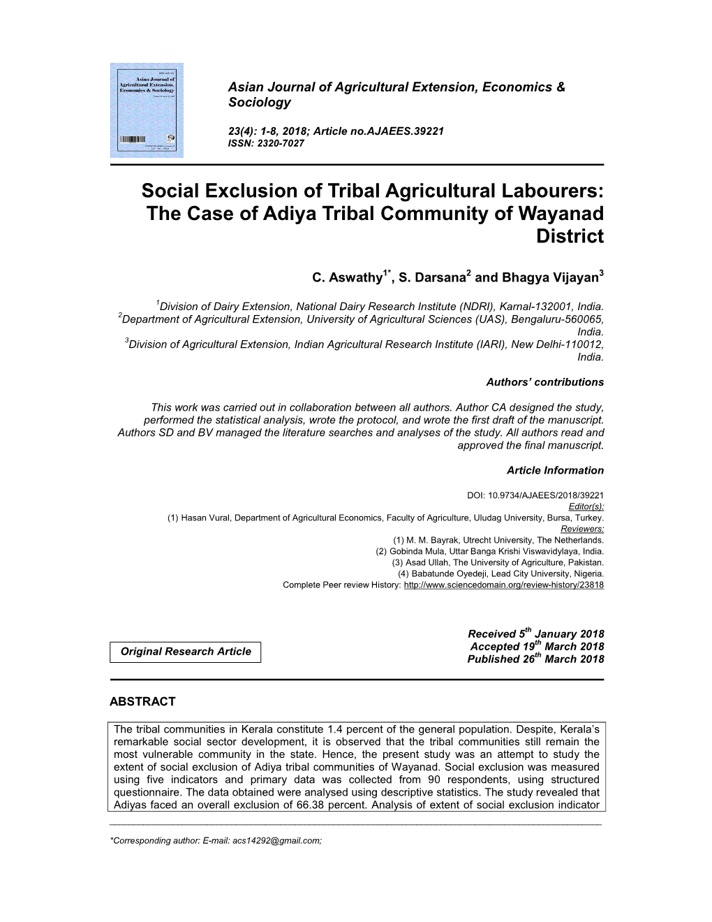The Case of Adiya Tribal Community of Wayanad District