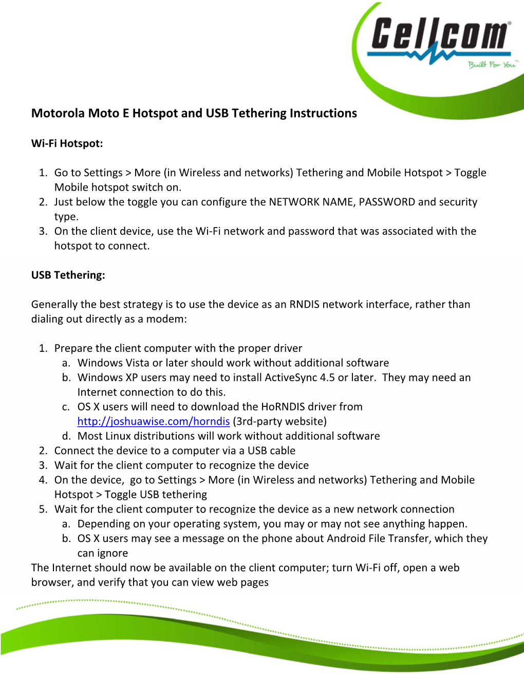 Motorola Moto E Hotspot and USB Tethering Instructions