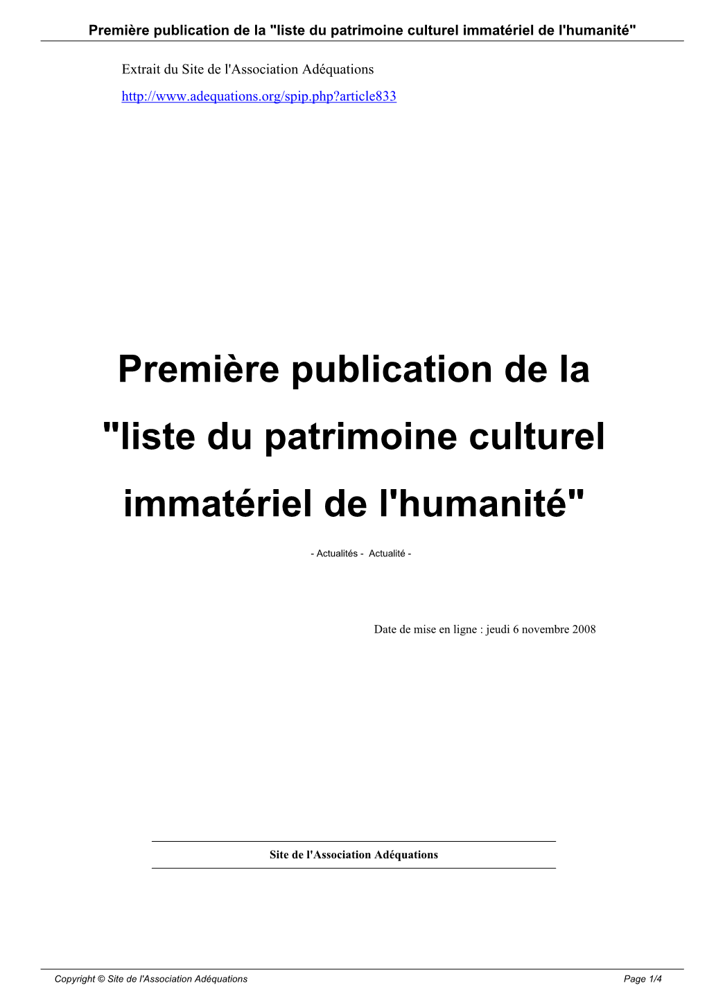 Liste Du Patrimoine Culturel Immatã©Riel De L'humanitã