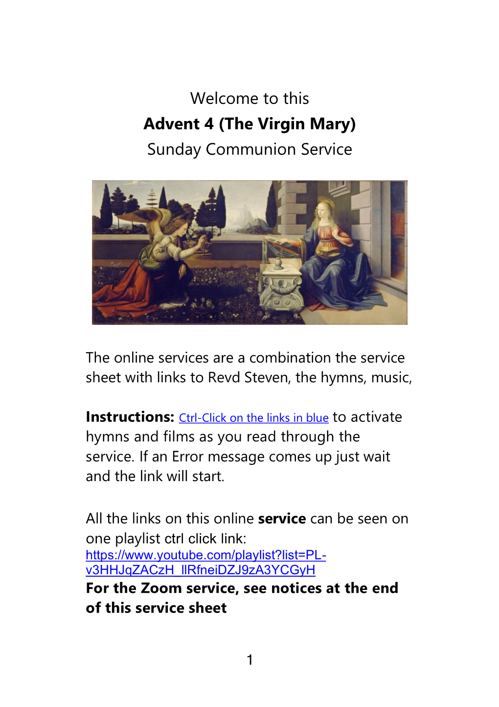 This Advent 4 (The Virgin Mary) Sunday Communion Service