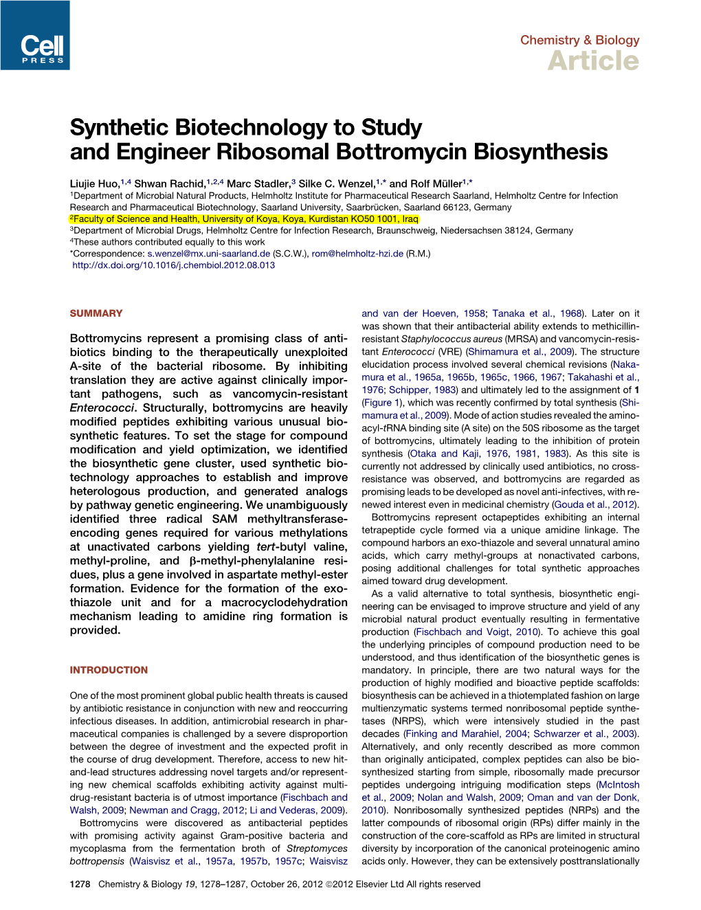 Synthetic Biotechnology to Study and Engineer Ribosomal Bottromycin Biosynthesis