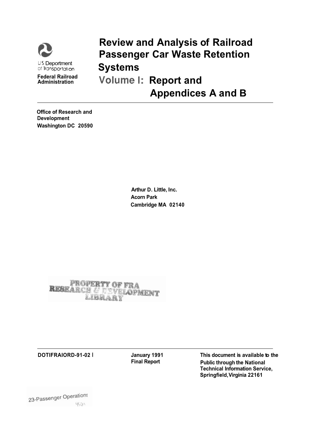 Review and Analysis of Railroad Passenger Car Waste Retention