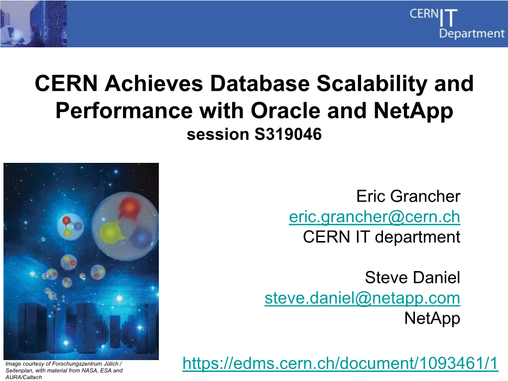 CERN Achieves Database Scalability and Performance with Oracle and Netapp Session S319046