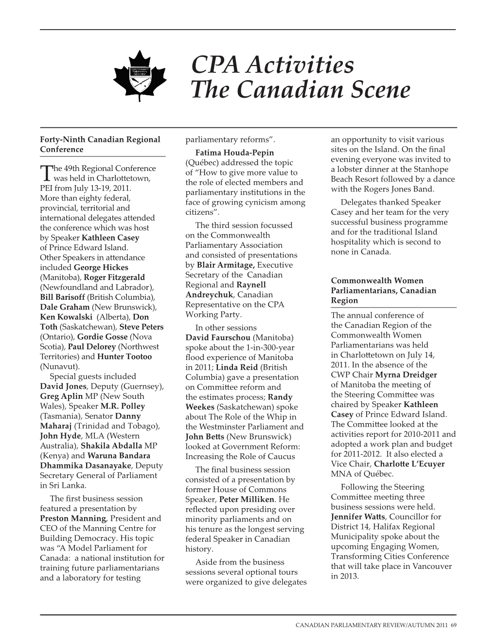 CPA Activities the Canadian Scene