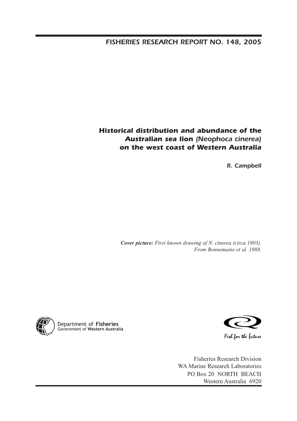 Historical Distribution and Abundance of the Australian Sea Lion (Neophoca Cinerea) on the West Coast of Western Australia