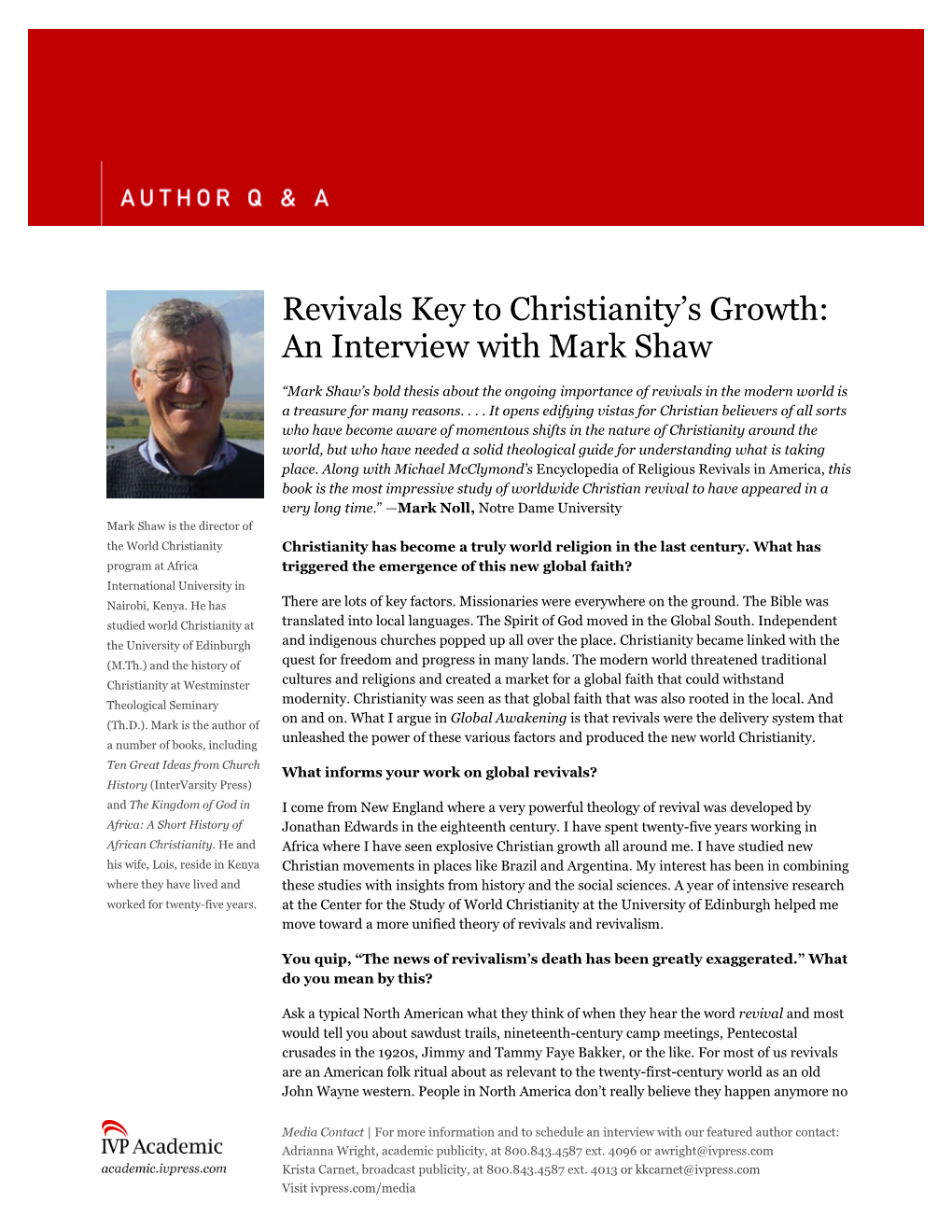 Revivals Key to Christianity's Growth: an Interview with Mark Shaw