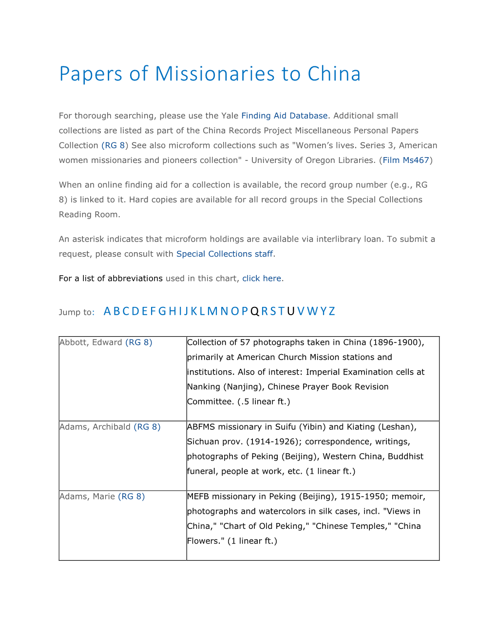 Papers of Missionaries to China