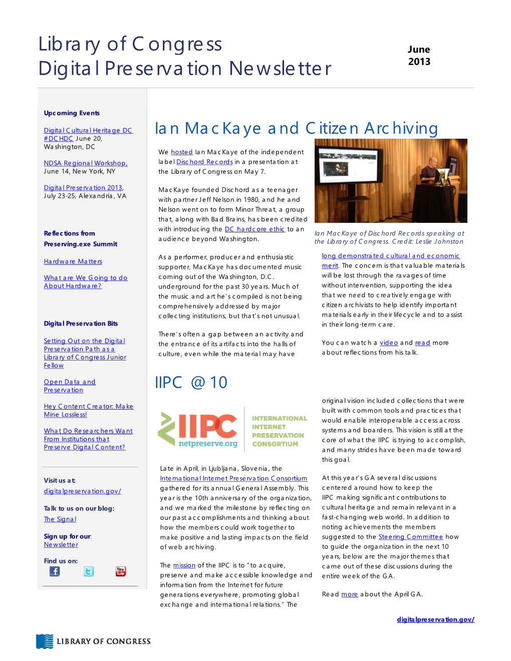 June 2013 Library of Congress Digital Preservation Newsletter