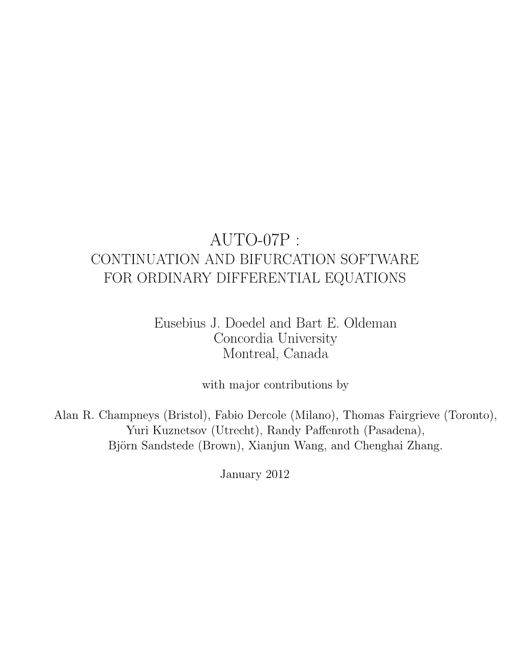 Auto-07P : Continuation and Bifurcation Software for Ordinary Differential Equations