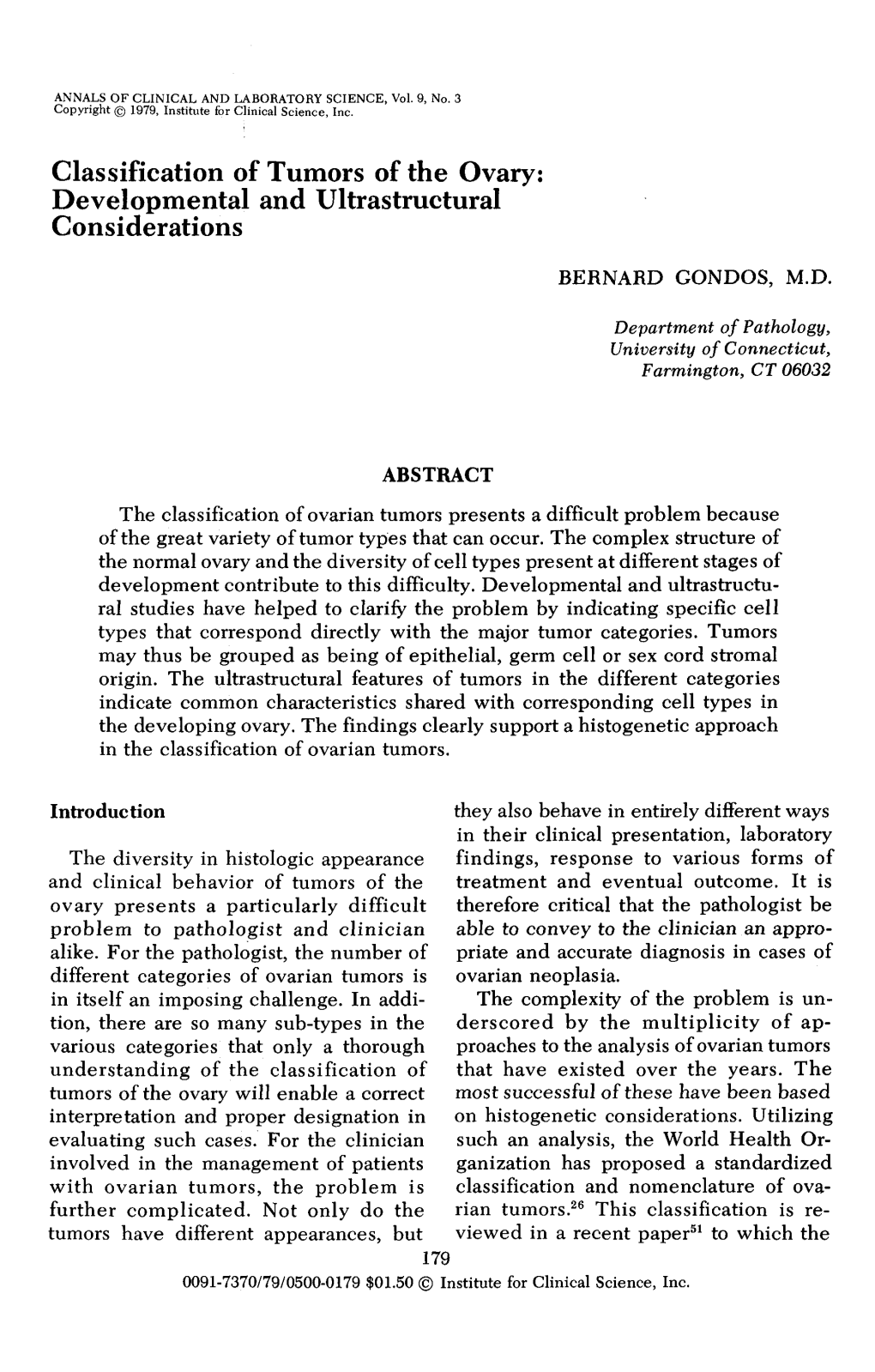 Classification of Tumors of the Ovary: Developmental and Ultrastructural Considerations