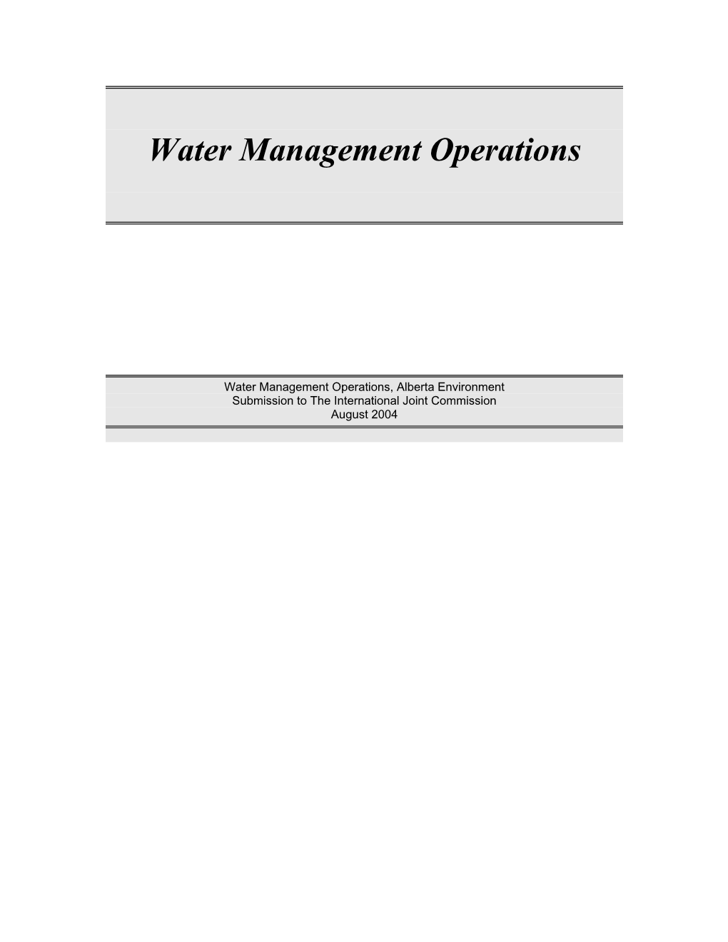 Water Management Operations