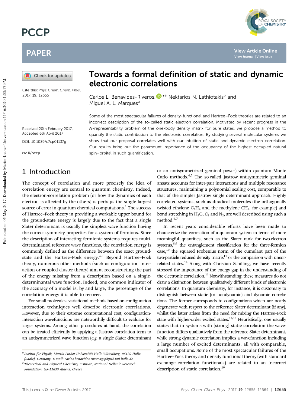 Towards a Formal Definition of Static and Dynamic Electronic Correlations Cite This: Phys