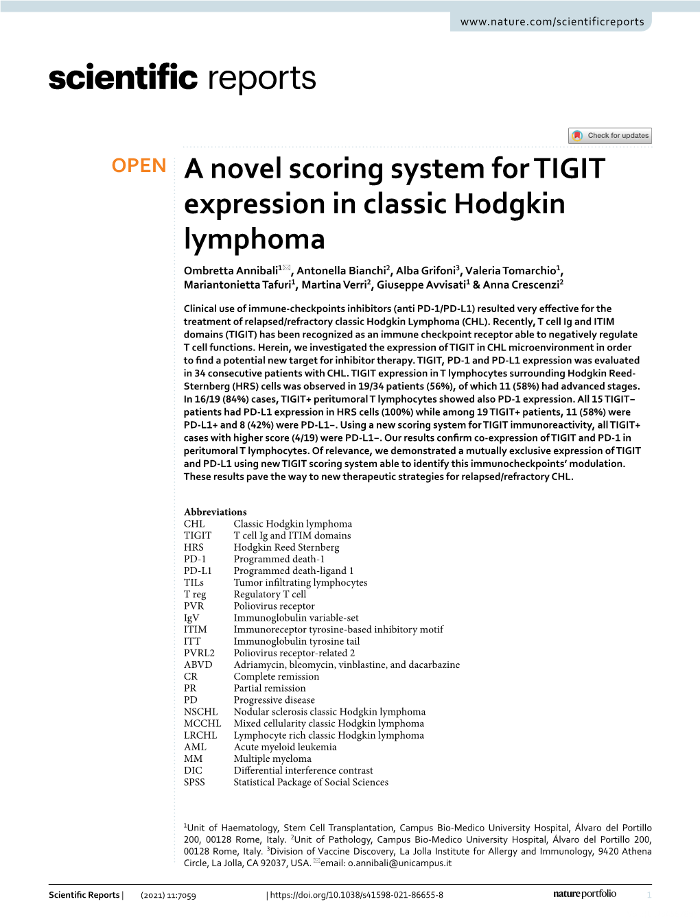 A Novel Scoring System for TIGIT Expression in Classic Hodgkin