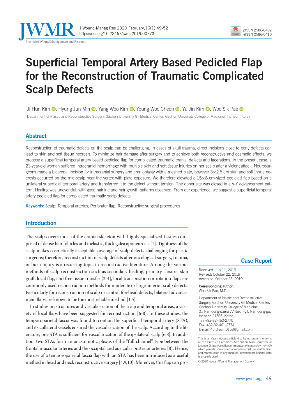 Superficial Temporal Artery Based Pedicled Flap for the Reconstruction of Traumatic Complicated Scalp Defects