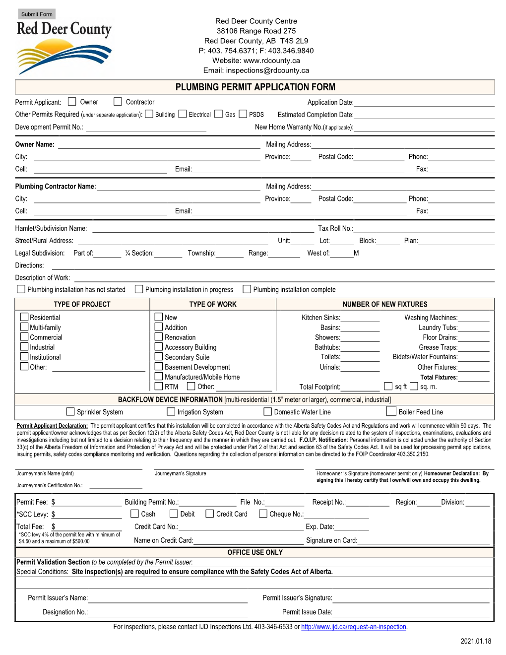 Plumbing Permit Application Form