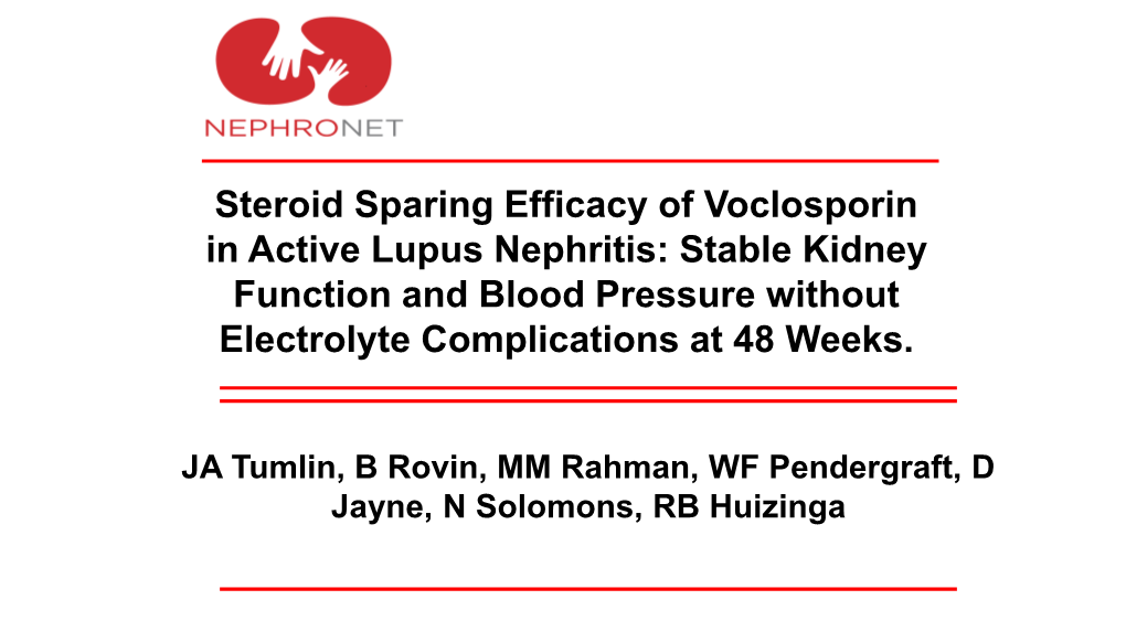 Steroid Sparing Efficacy of Voclosporin in Active Lupus Nephritis: Stable Kidney Function and Blood Pressure Without Electrolyte Complications at 48 Weeks