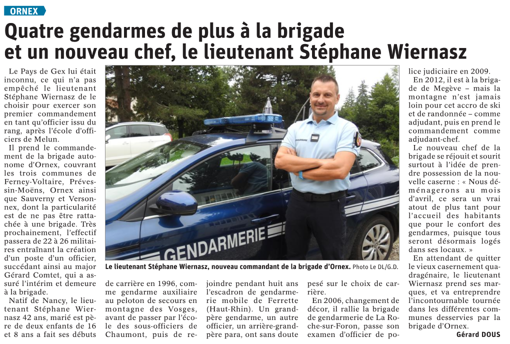 Quatre Gendarmes De Plus À La Brigade Et Un Nouveau Chef, Le Lieutenant Stéphane Wiernasz