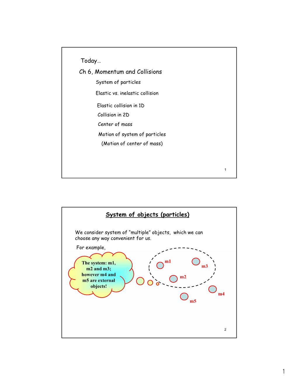 Ch 6, Momentum and Collisions System of Objects (Particles)