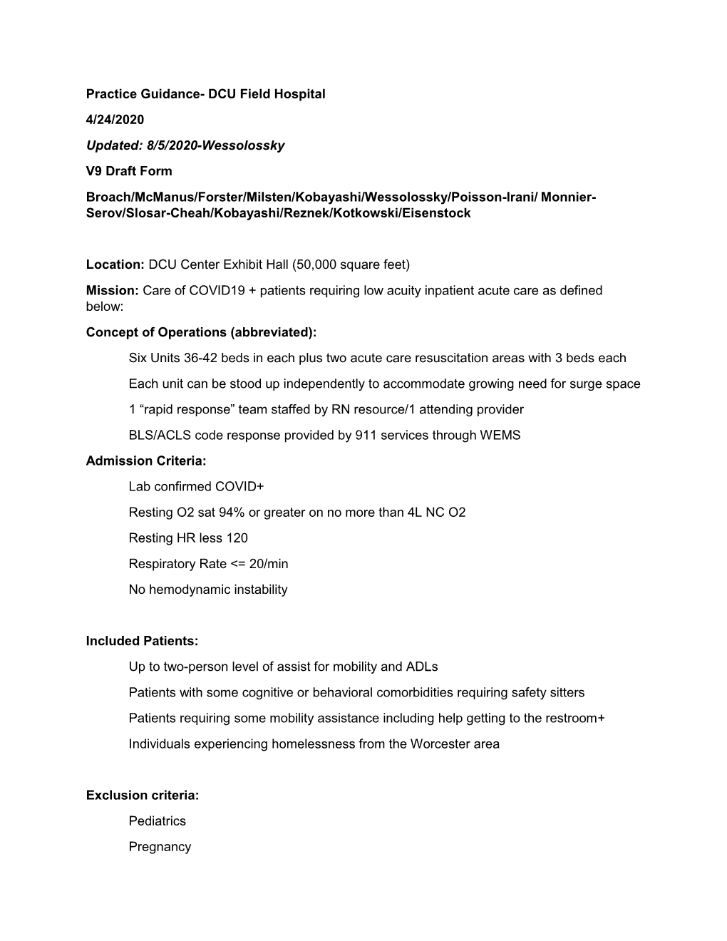 DCU Field Hospital Clinical Guidelines