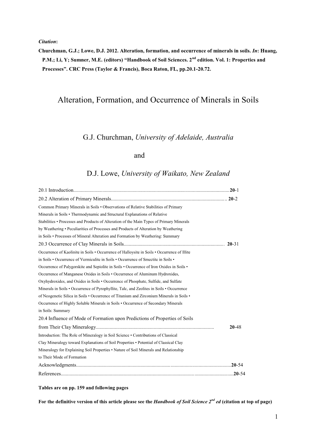 Alteration, Formation, and Occurrence of Minerals in Soils