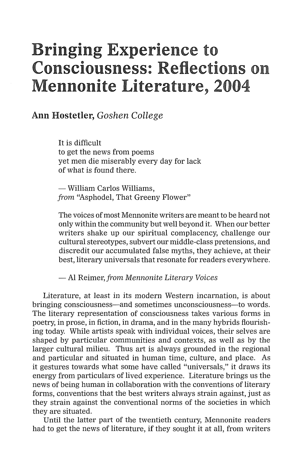 Reflections on Mennonite Literature, 2004